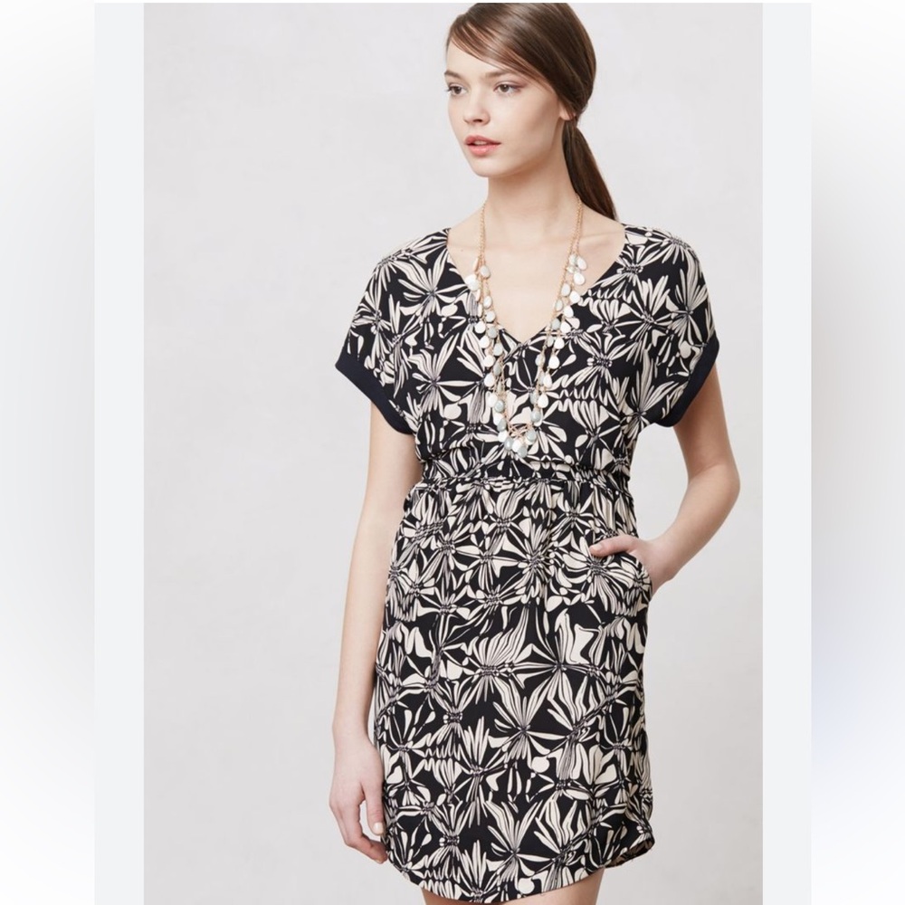 Anthropologie Black and Cream Floral Mini Dress